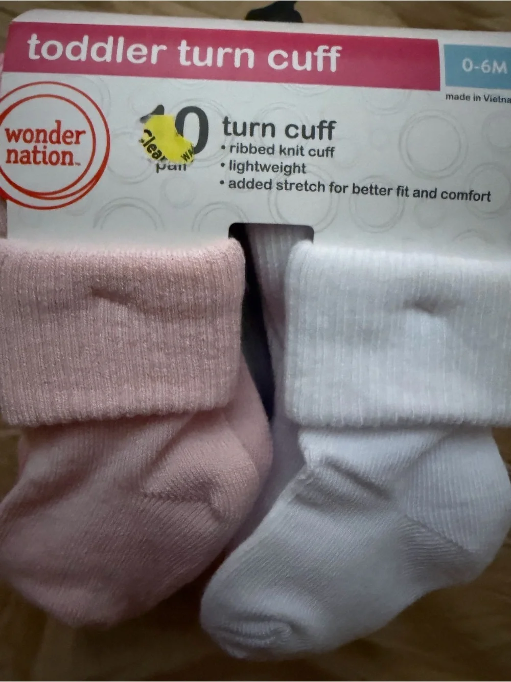 Wonder Nation Toddler Turn Cuff Socks - Pink & White. 0-6months. 10 pair